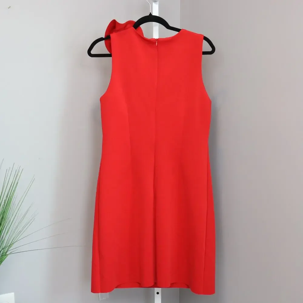 JW Jason Wu Sheath Dress M‎ Red Womens Rosette Ruffle Sleeveless